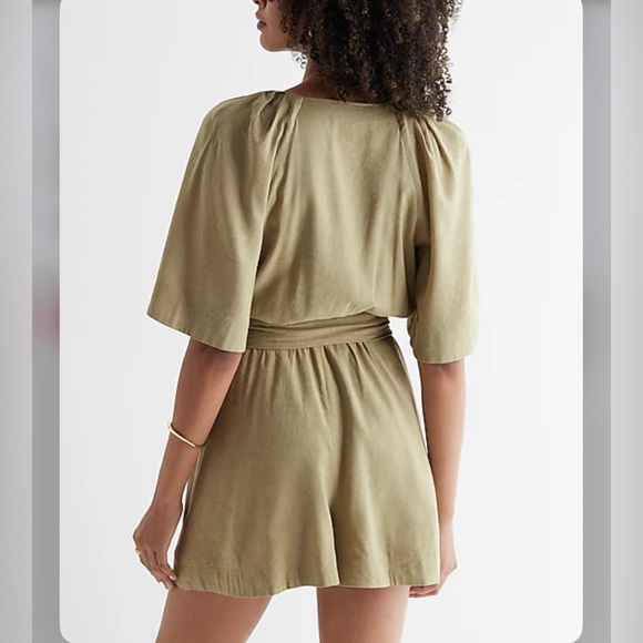 Express linen blend button up tie waist romper - Picture 6 of 16
